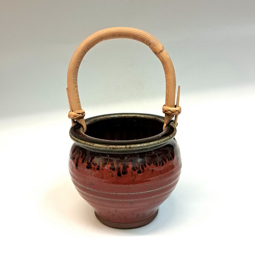 #231024 Basket, Red with Wooden Handle $18 at Hunter Wolff Gallery